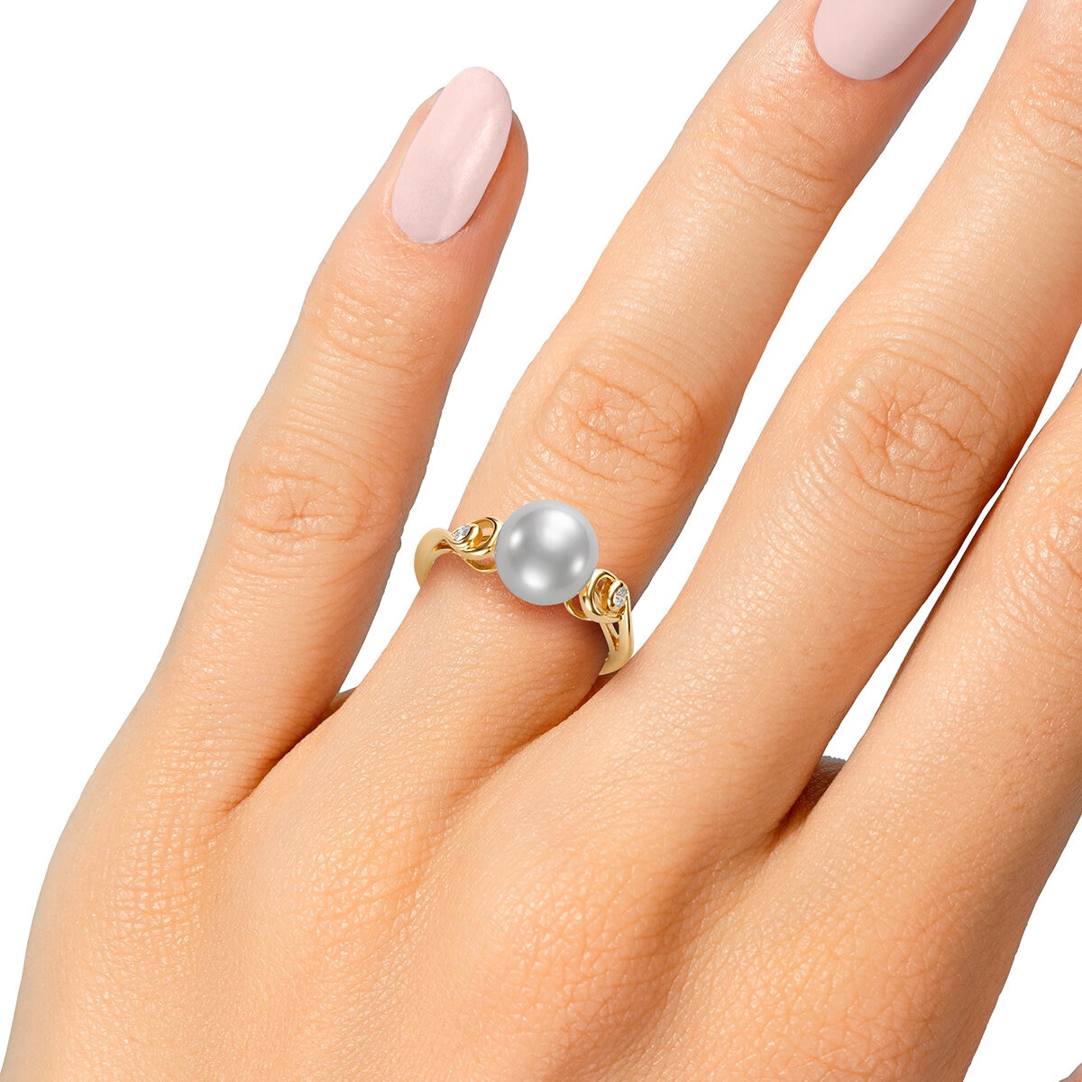 Anillo de Perlas Cultivadas, 8.0-9.0mm, con Diamantes 0.34ctw, de Oro Amarillo de 14K