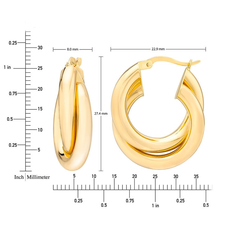 Aretes, Arracadas de Doble Fila, Oro Amarillo 14K