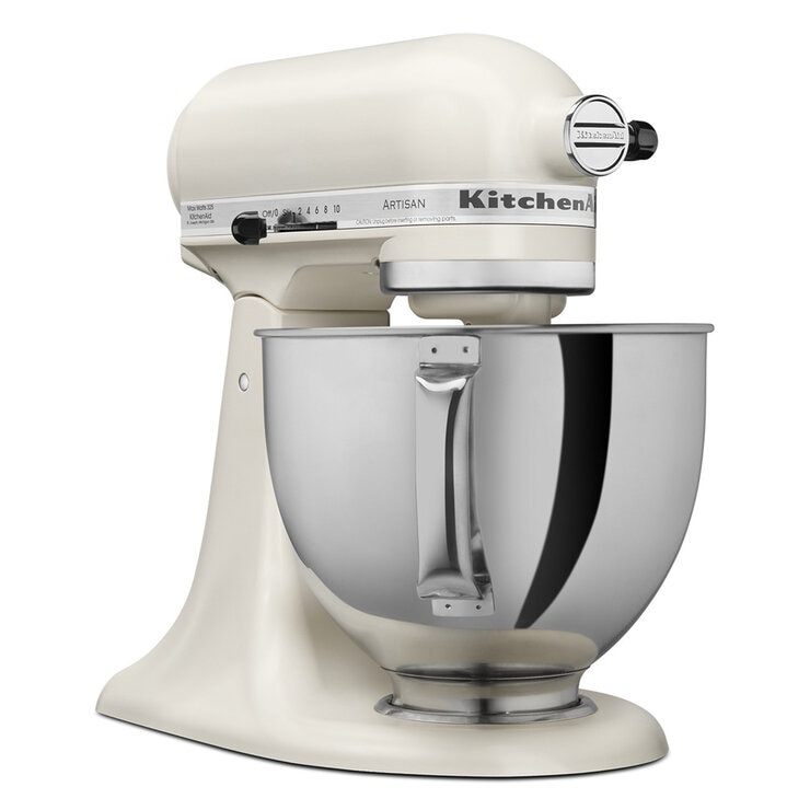 KitchenAid, Batidora Artisan Blanca, Tazón de acero inoxidable pulido con asa, 4.7 L