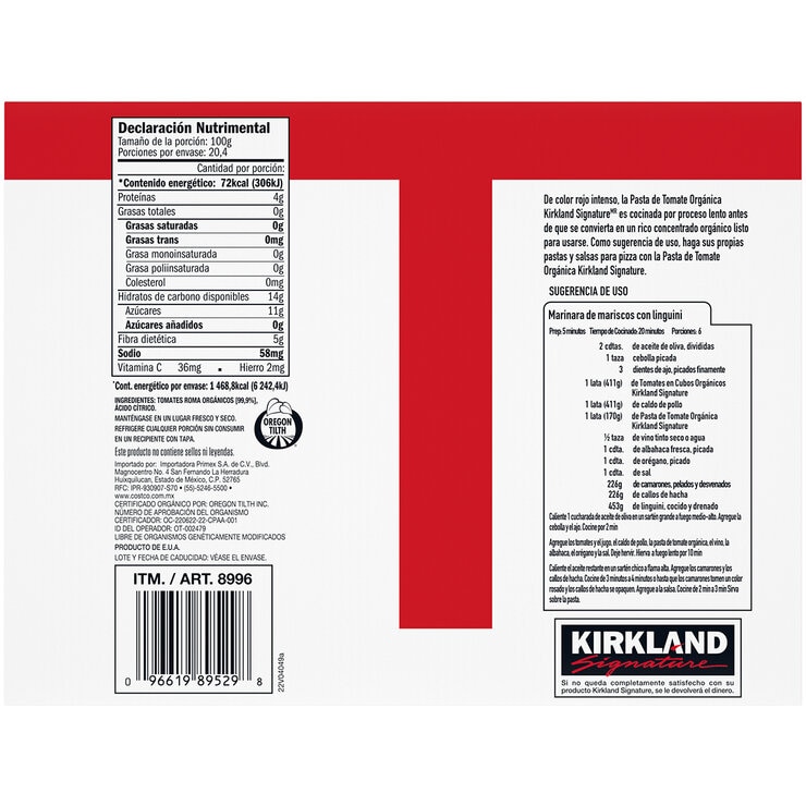 Kirkland Signature Pasta de Tomate Orgánica 12 pzs de 170 g