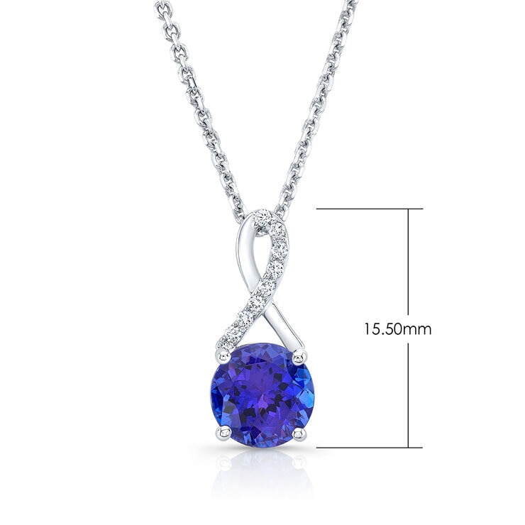 Collar de Tanzanita (8mm) y Diamantes (0.08ctw), Oro Blanco de 14K