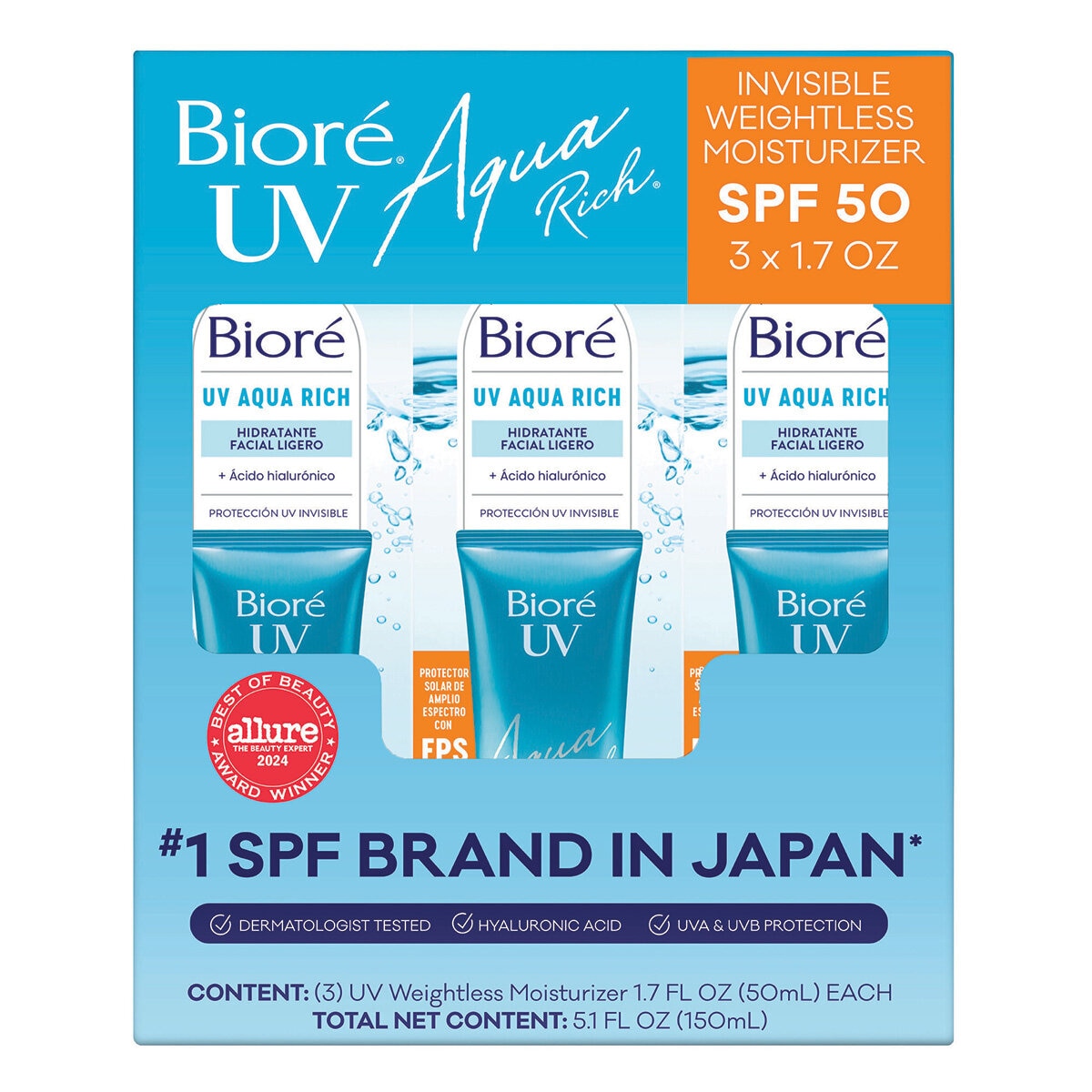 Bioré UV Aqua Rich Protector Solar SPF 50 3 pzas Bioré UV Aqua Rich Protector Solar SPF 50 3 pzas