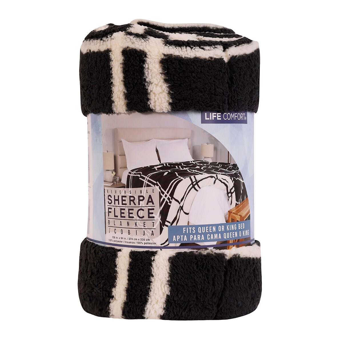 Life Comfort Cobija Tamaño Queen/ King, Dark Grey Plaid