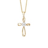 Collar con Dije de Cruz con Perla, Oro Amarillo de 14K