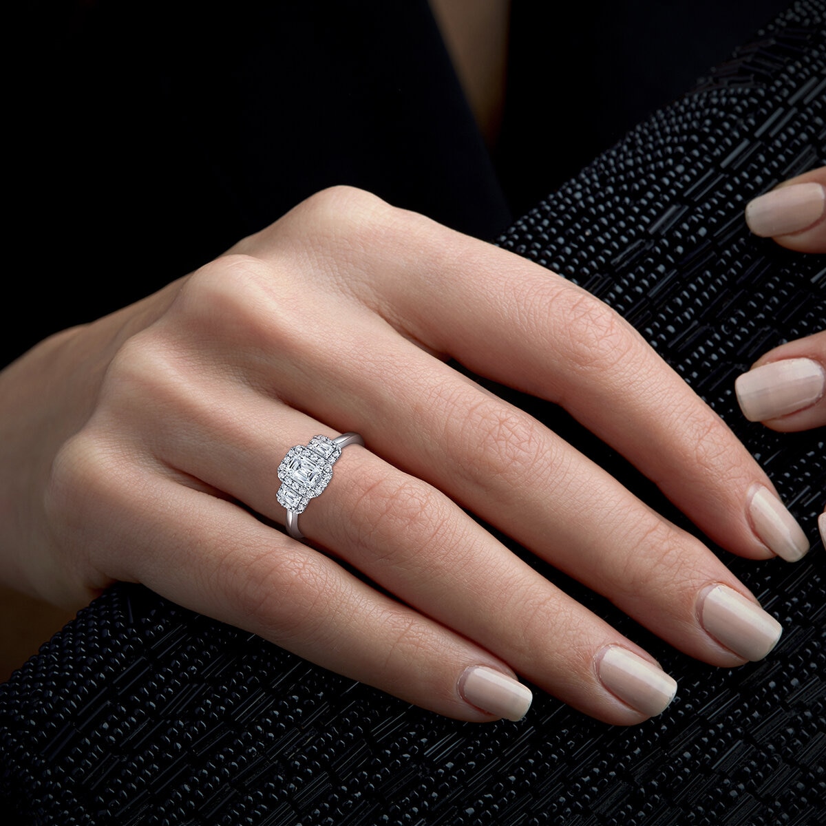 Anillo, Esmeralda, 1.17ctw Diamantes, Platino