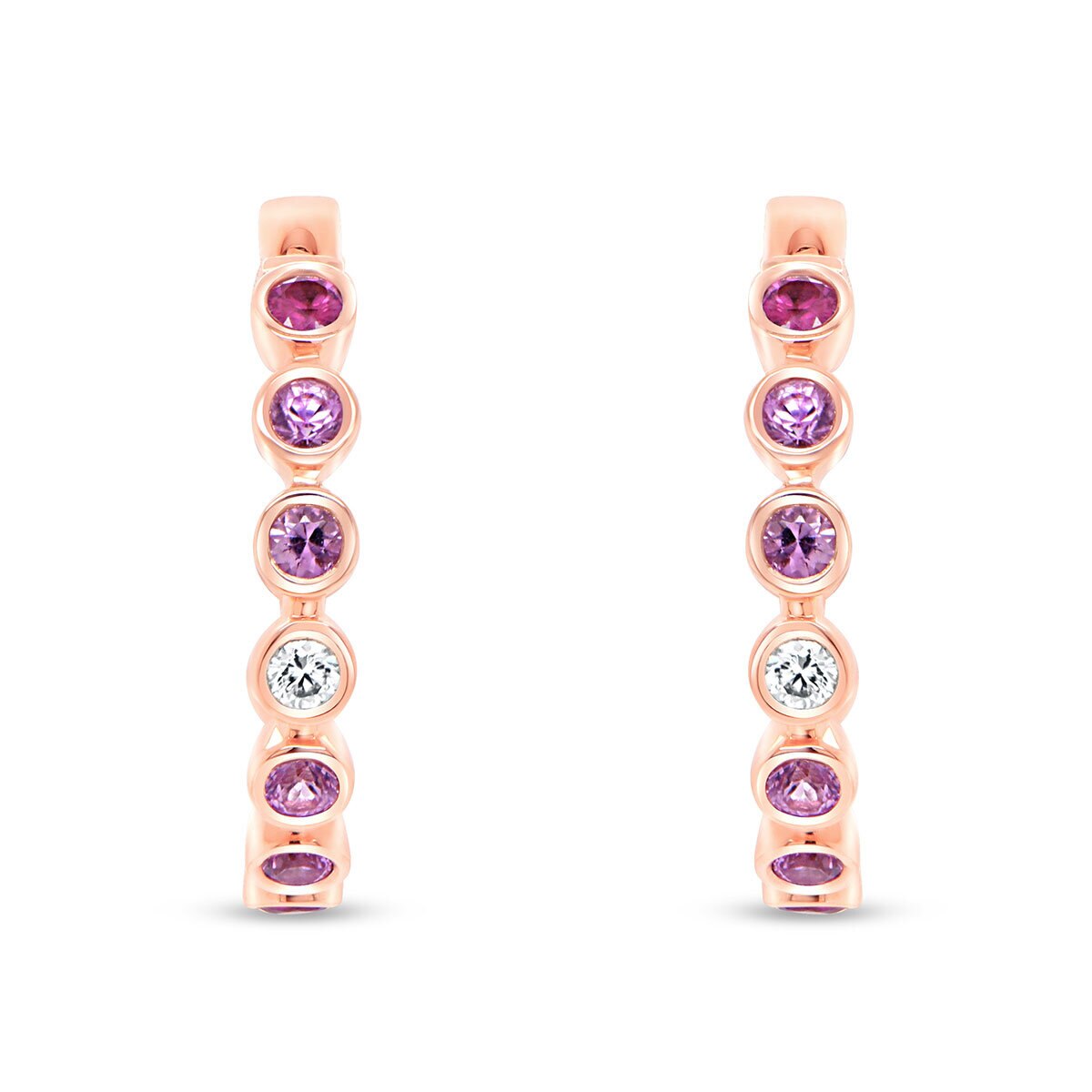 Aretes de Zafiro Rosa y Diamantes 0.08ctw, Oro Rosa de 14K