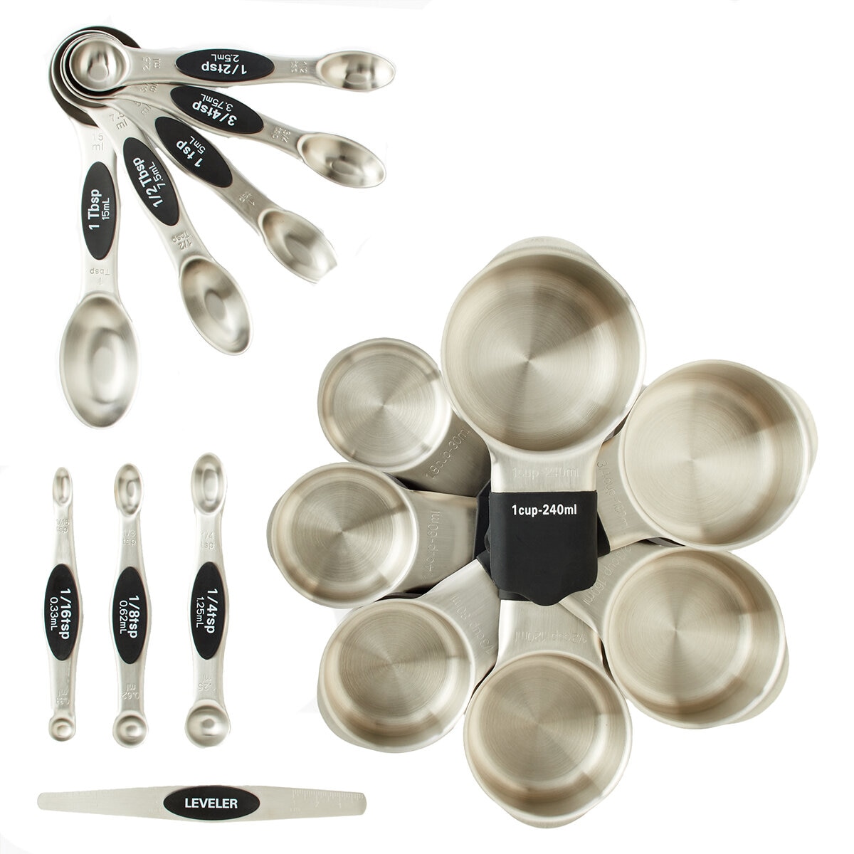 MIU Tazas y Cucharas Medidoras de Acero Inoxidable 15 piezas