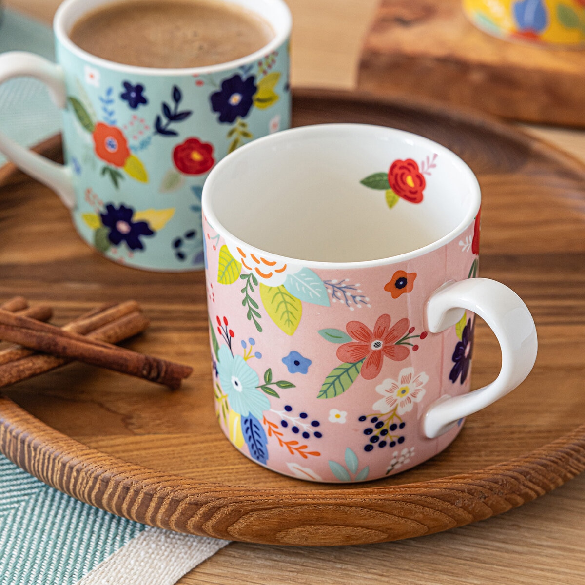 Over&Back Juego de 6 Tazas de Cerámica Florales de 414 mL