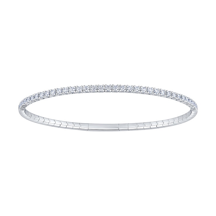Brazalete Flexible de 14K Oro Blanco, 1.00ctw Diamantes Redondos Brazalete Flexible de 14K Oro Blanco, 1.00ctw Diamantes Redondos