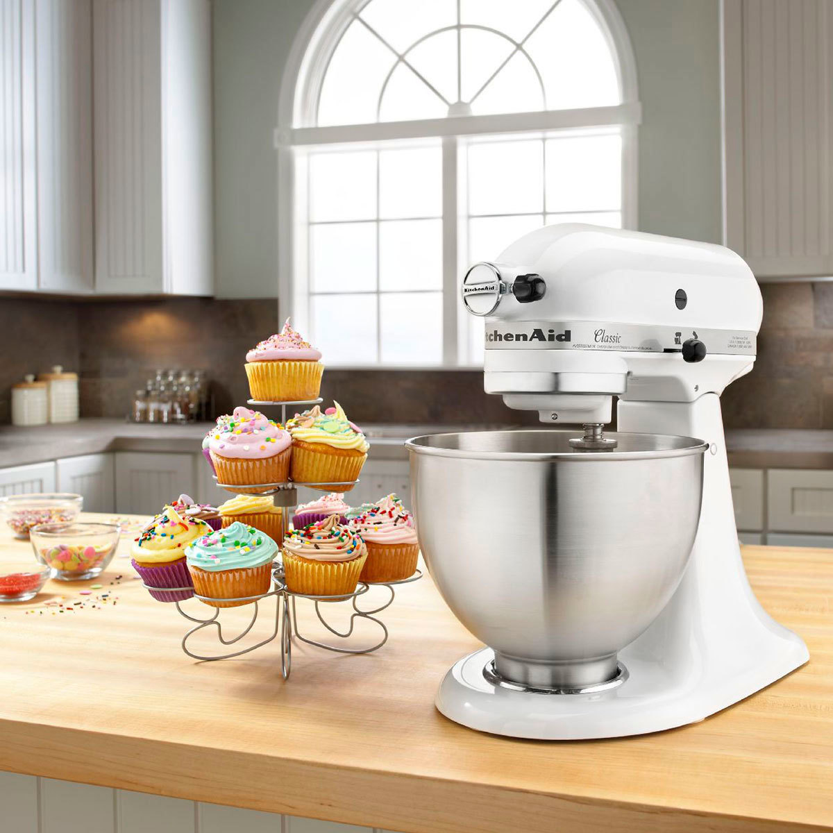 KitchenAid, Batidora Clásica Blanca, Tazón de acero inoxidable cepillado sin asa, 4.3 L