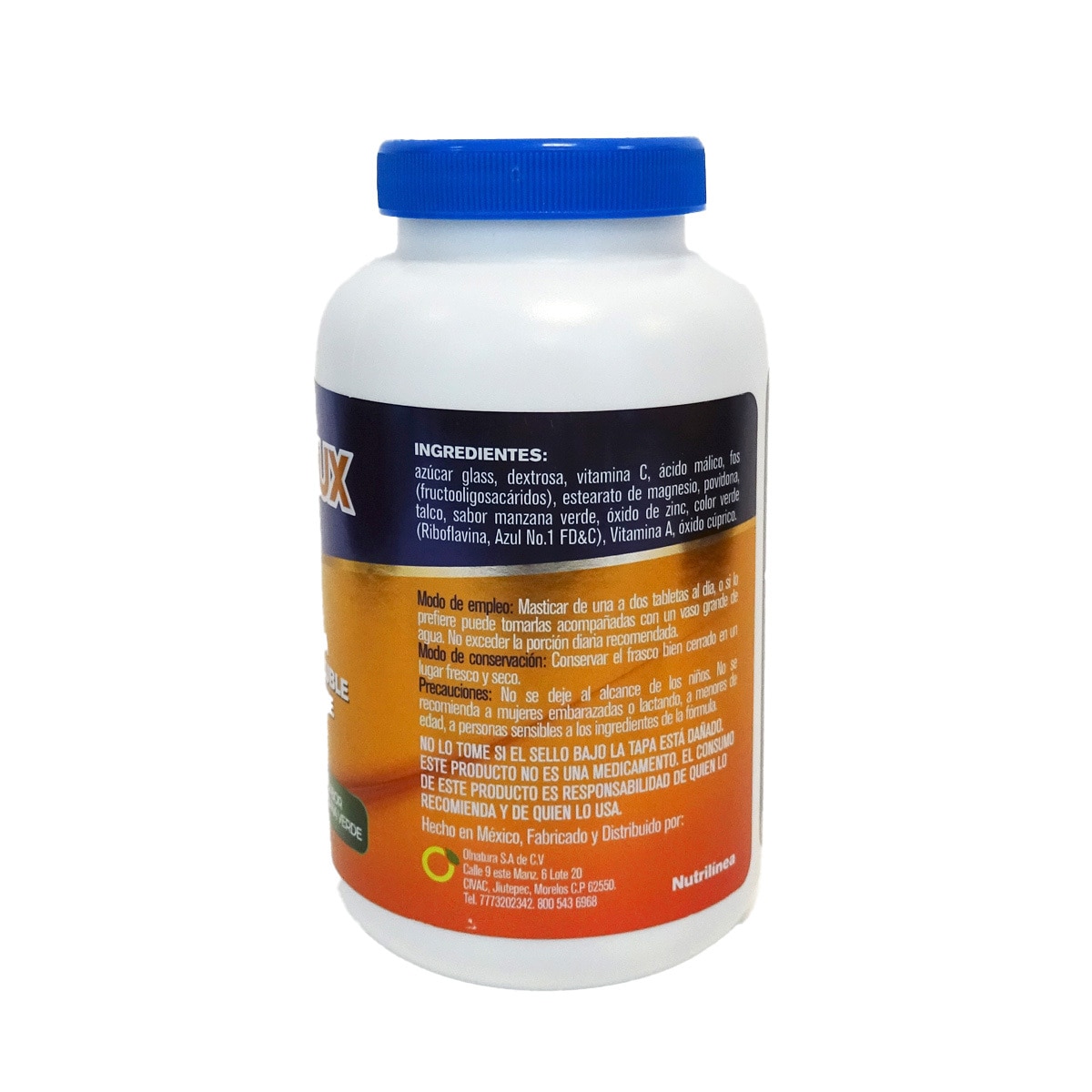 JustCetrux Vitamina C, Fibra Soluble, Zinc y Cobre Frasco con 180 Tabletas de 1450mg c/u