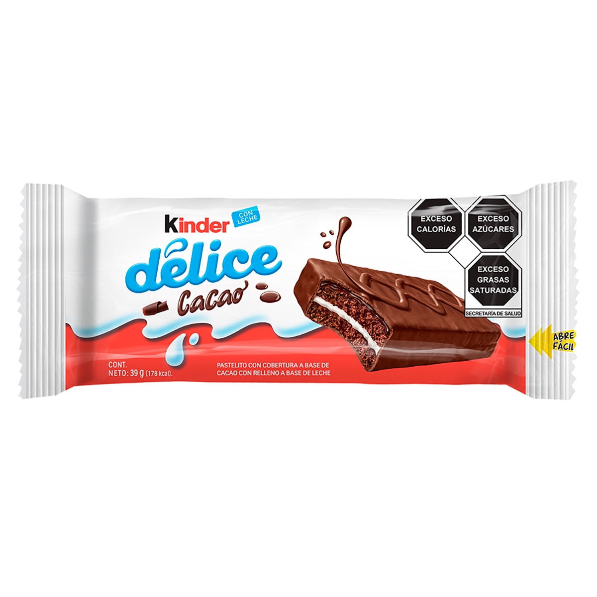 Kinder Délice Pastelito con Cobertura a Base de Cacao 10 pzas de 39 g