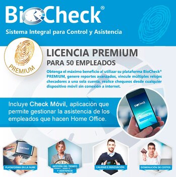 BioCheck, Licencia Premium por 1 Año para 50 Empleados