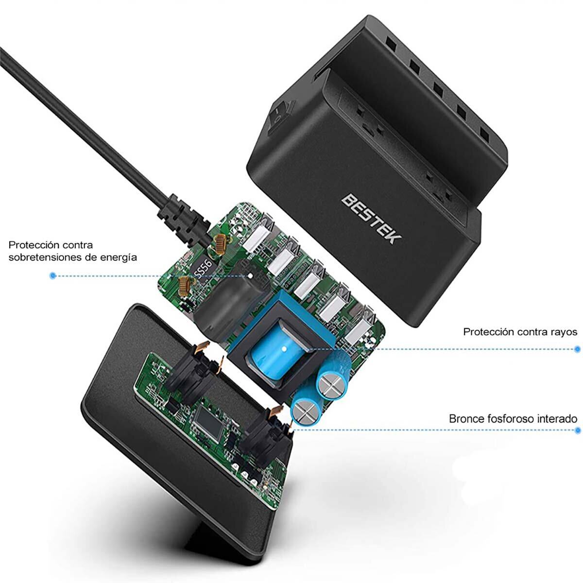 Bestek, Supresor Multicontacto tipo L MRJ2004-BK - Negro Bestek, Supresor Multicontacto tipo L MRJ2004-BK - Negro