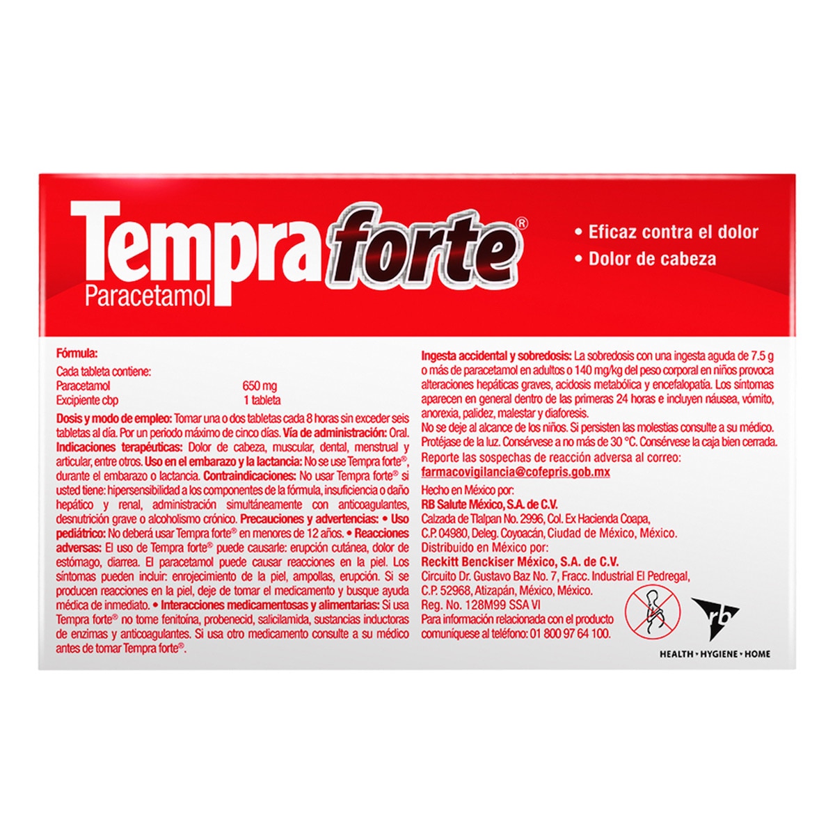 Tempra Forte Paracetamol 650mg 3 Cajas con 24 Tabletas c/u 