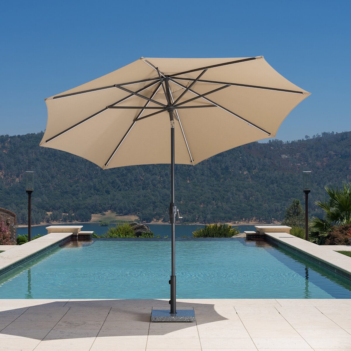 SunVilla, Sombrilla Redonda de 3m con Luz Solar LED, Color Beige