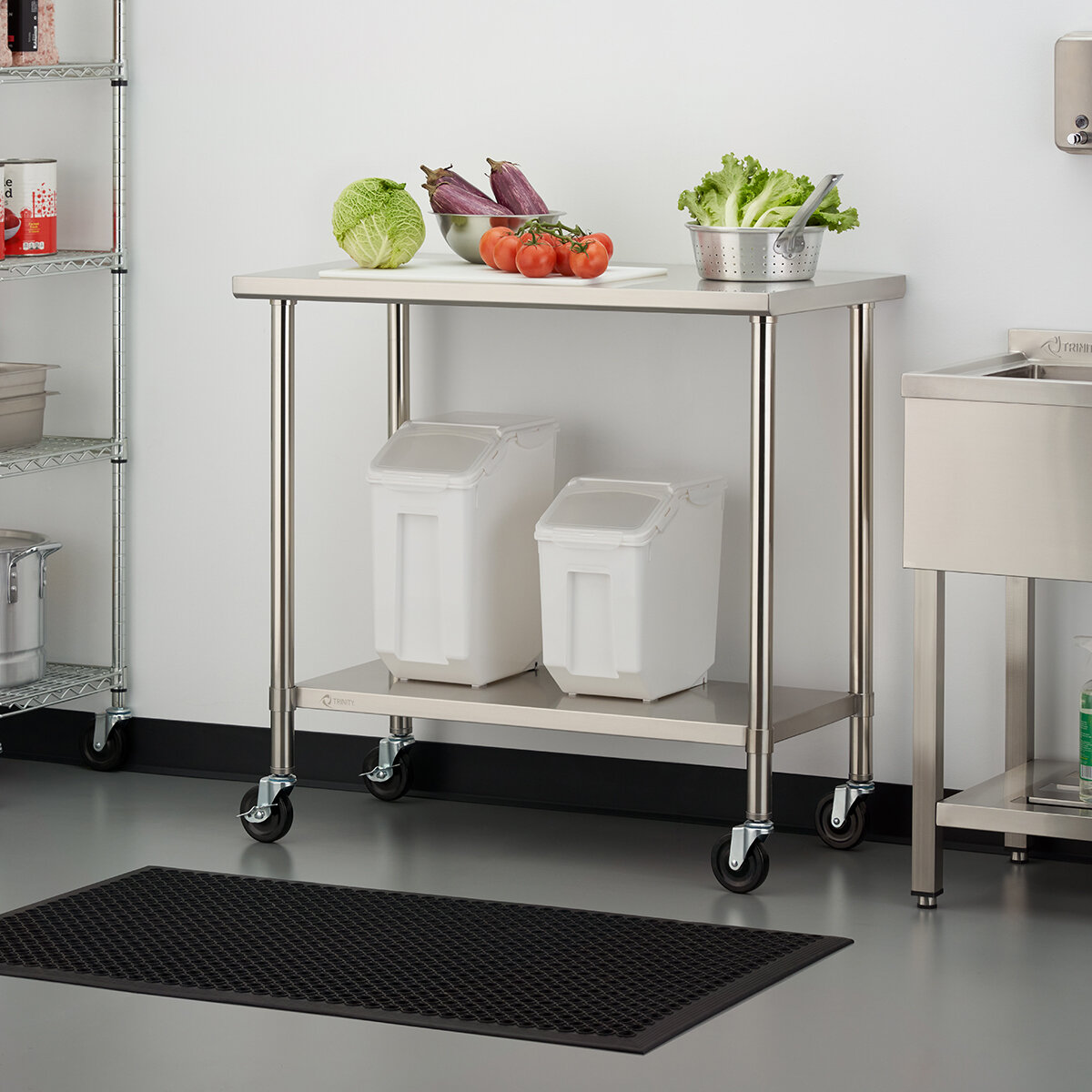 Trinity Mesa de Preparación de Acero Inoxidable con Ruedas
