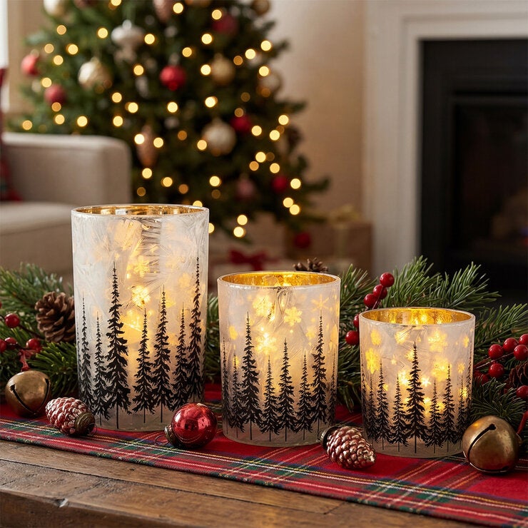 Portavelas de Cristal con Luz LED, Juego de 3 Piezas. Portavelas de Cristal con Luz LED, Juego de 3 Piezas.
