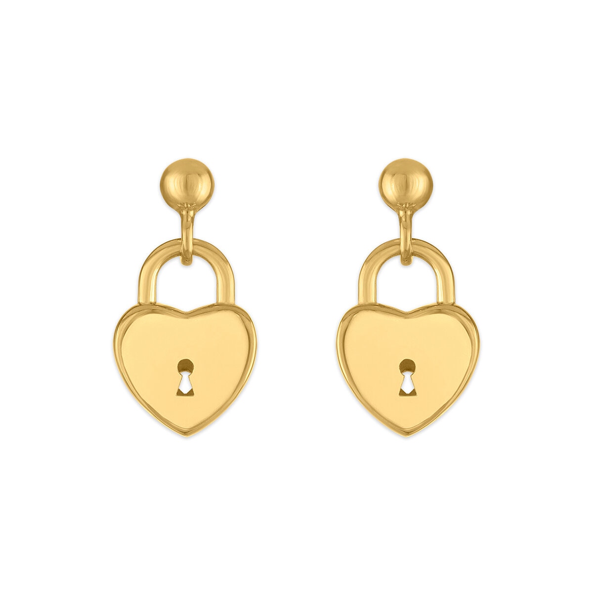 Aretes de Candado de Corazon, Oro Amarillo 14K