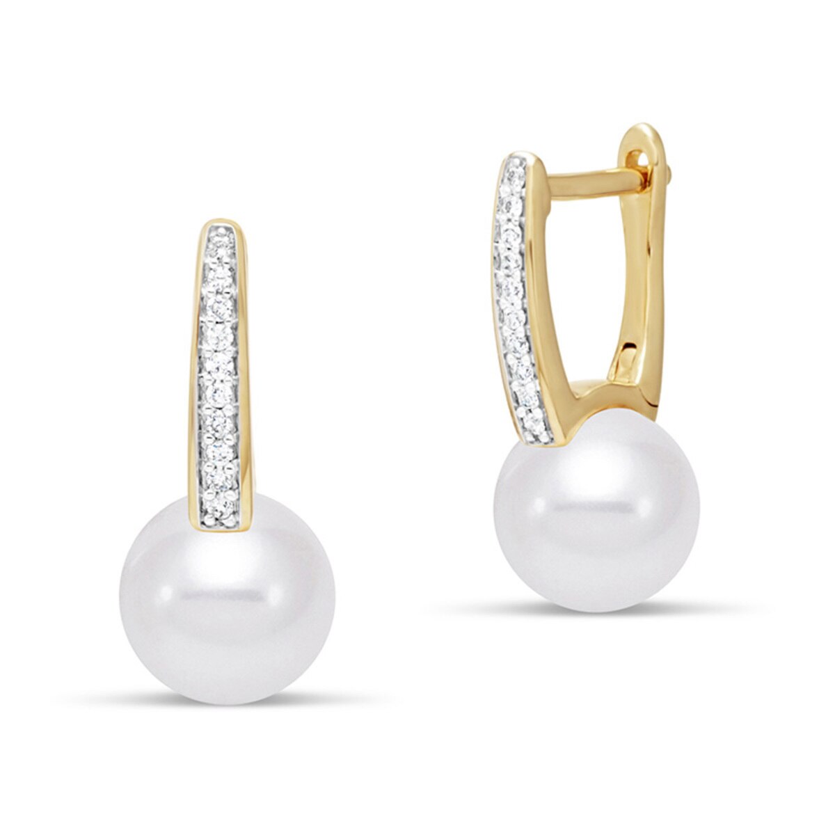Perla y pendientes de diamantes en oro Amarillo