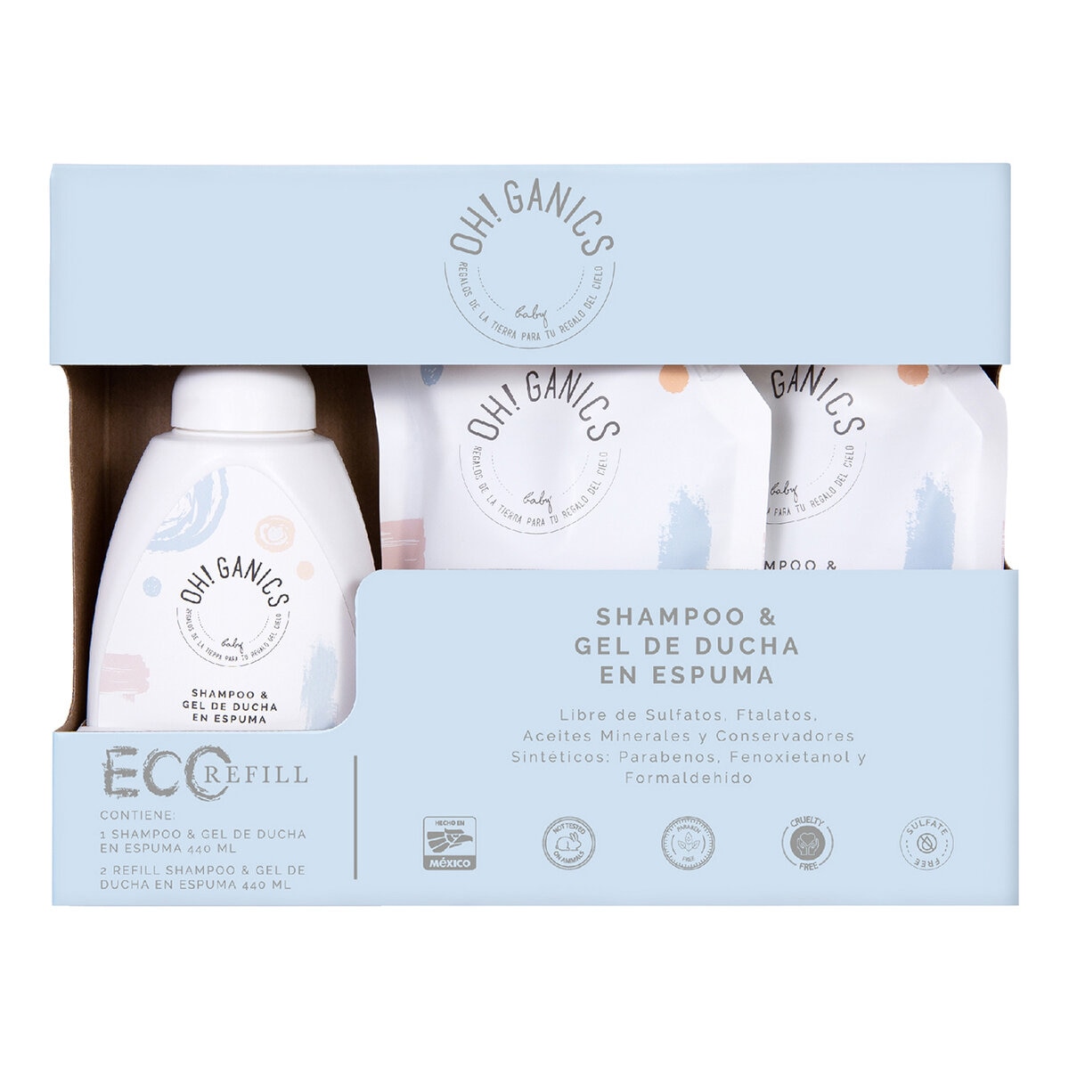 Oh!Ganics Kit Shampoo 2 en 1 de 440 ml con 2 Refills