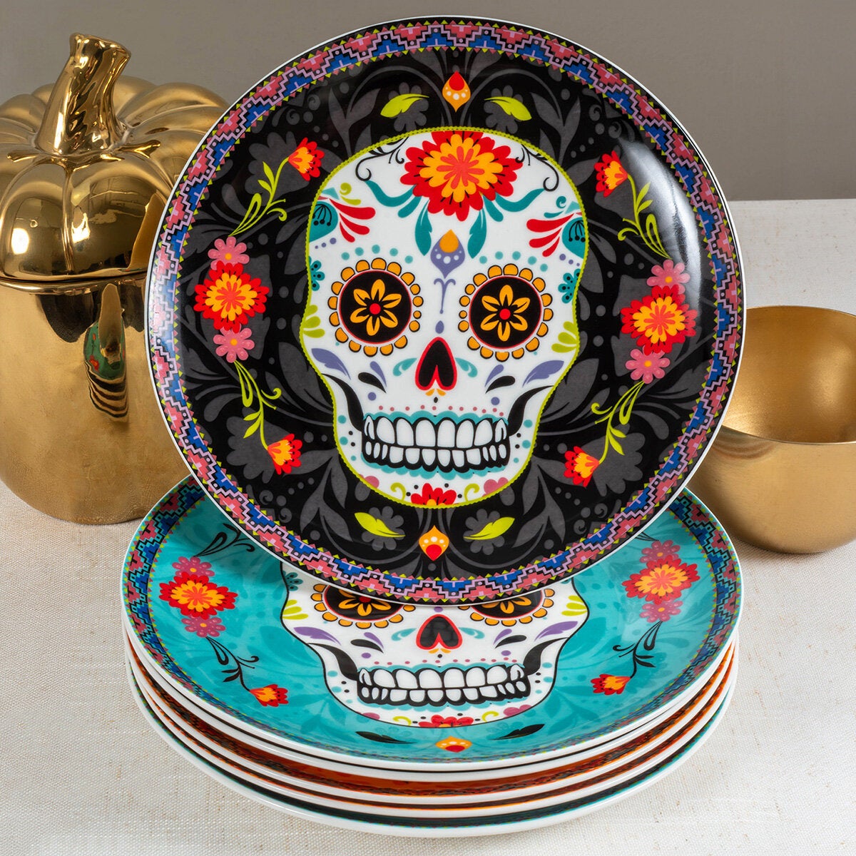 Sango, Juego de Platos de Cerámica de Día de Muertos, 6 piezas