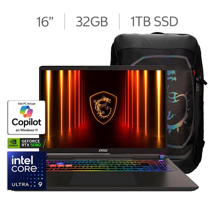 MSI Vector 16 Laptop Gaming 16" QHD+ Intel Core Ultra 9 32GB 1TB SSD