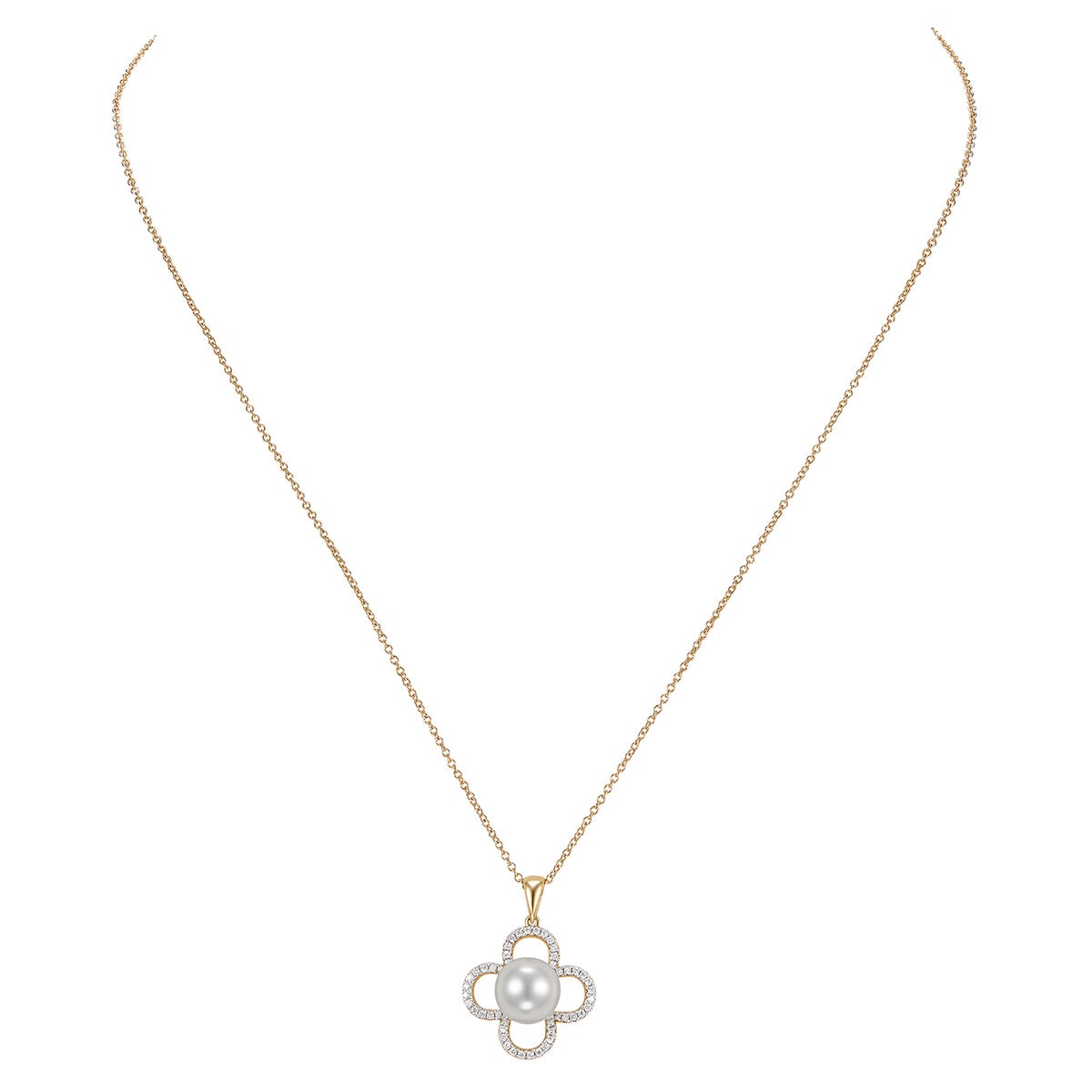 Dije de Perla Cultivada, 8-8.5mm, Con Diamantes .19ctw, Oro Amarillo de 14K