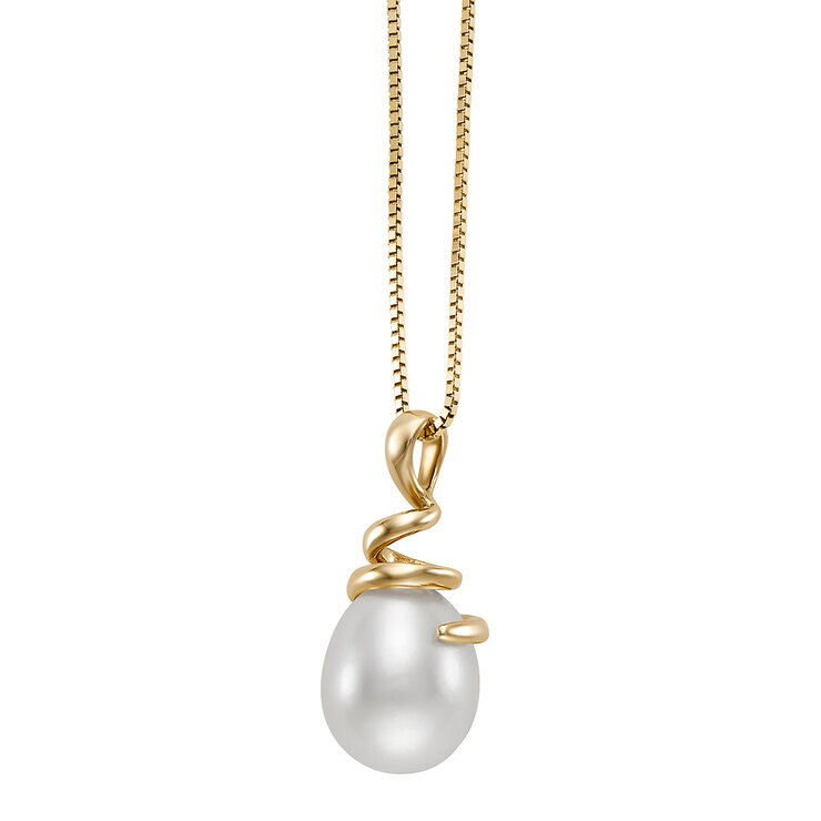 Dije de Perla Cultivada, 9-10mm, Oro Amarillo de 14K