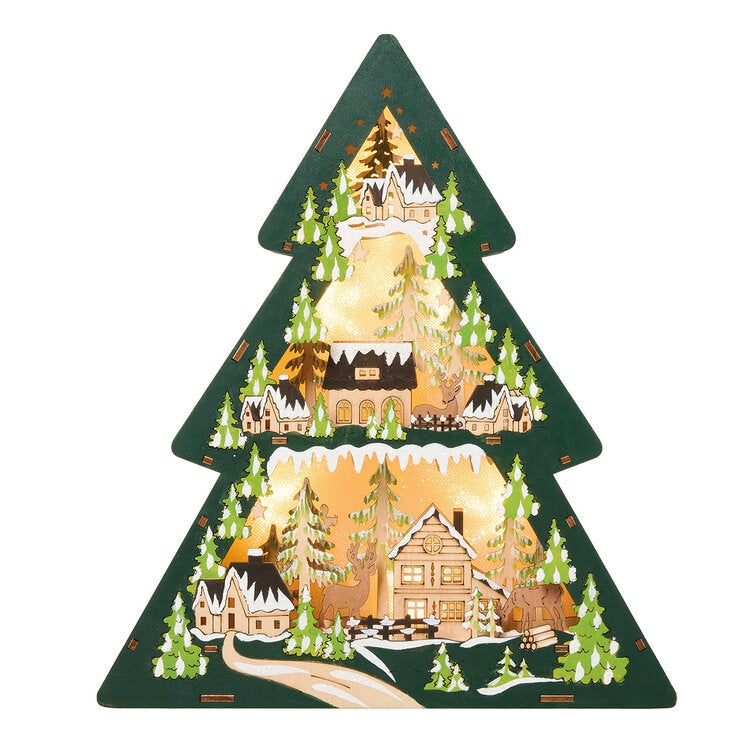 Figuras Navideñas de Madera Iluminadas, 2 Piezas Figuras Navideñas de Madera Iluminadas, 2 Piezas