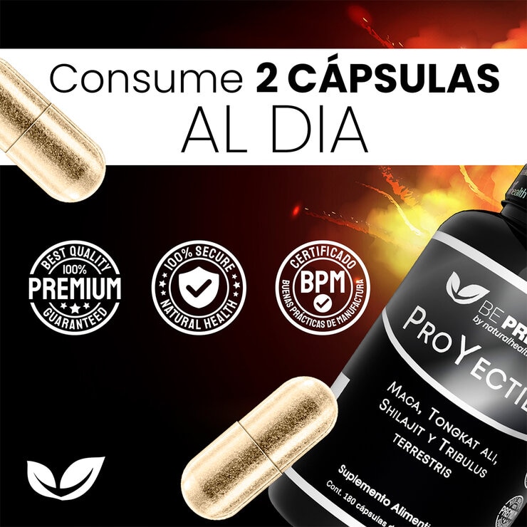 Proyectile Maca, Tongkat Ali, Shilajil y Tribulus Terrestris 180 Cápsulas