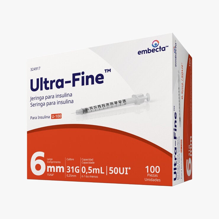 Jeringas de Insulina 0.5ml 100 Piezas Autocontenida