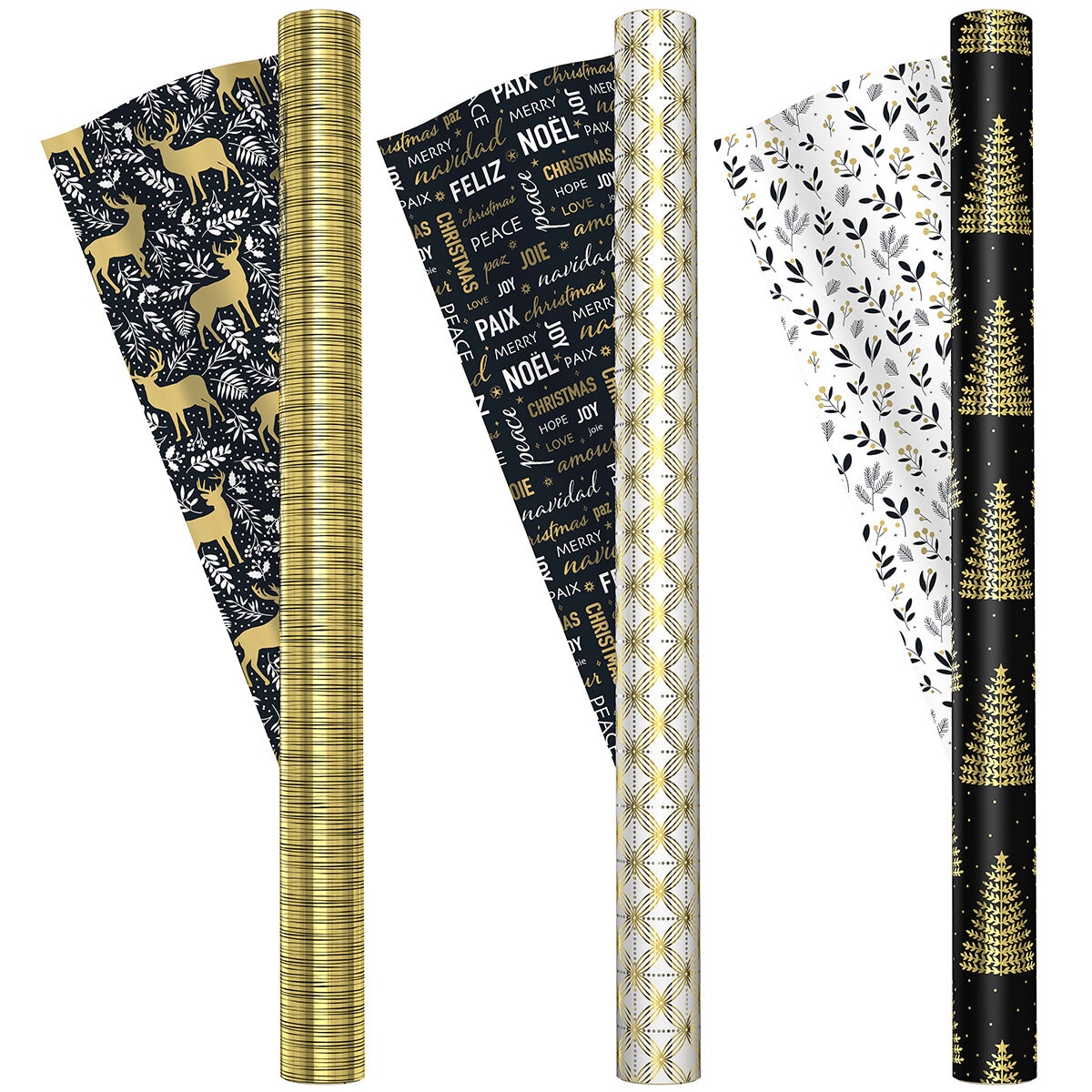 Kirkland Signature Paquete de 3 Rollos de Papel para Envolver con Diseños Navideños, Elegante Kirkland Signature Paquete de 3 Rollos de Papel para Envolver con Diseños Navideños, Elegante