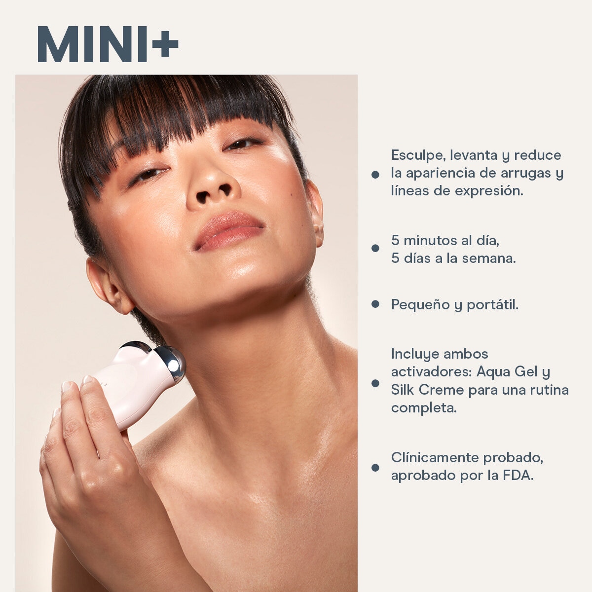 Nuface, MINI+Sandy Rose - Kit de inicio, Dispositivo Facial de Microcorriente, en 3 Diferentes Colores
