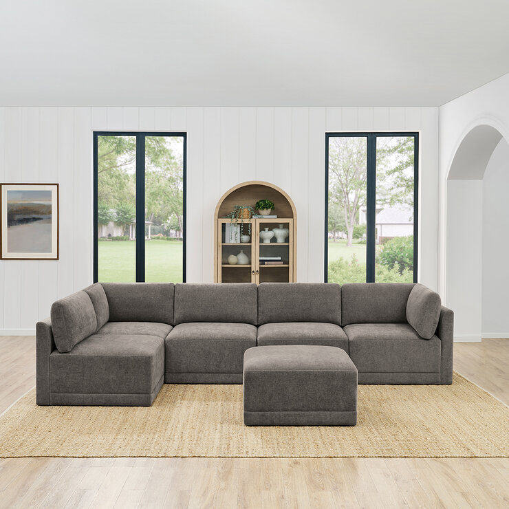 Thomasville, Fallon, Seccional Modular de Tela de 6 Piezas con Otomano