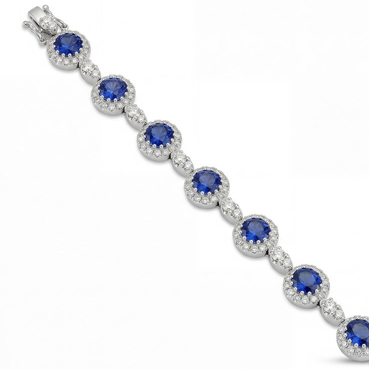 Brazalete de Zafiro Azul con Diamantes 2.18ctw, Oro Blanco 14K Brazalete de Zafiro Azul con Diamantes 2.18ctw, Oro Blanco 14K