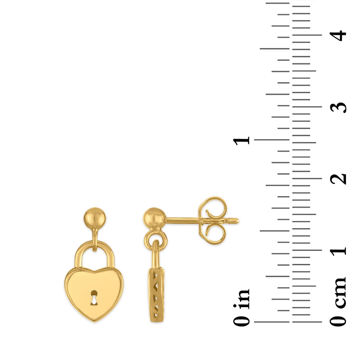 Aretes de Candado de Corazon, Oro Amarillo 14K