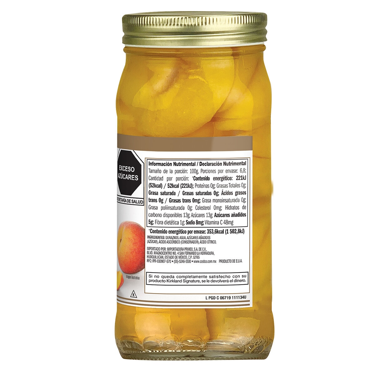 Kirkland Signature Duraznos Rebanados en Jarabe Ligero 4 pzs de 680 g