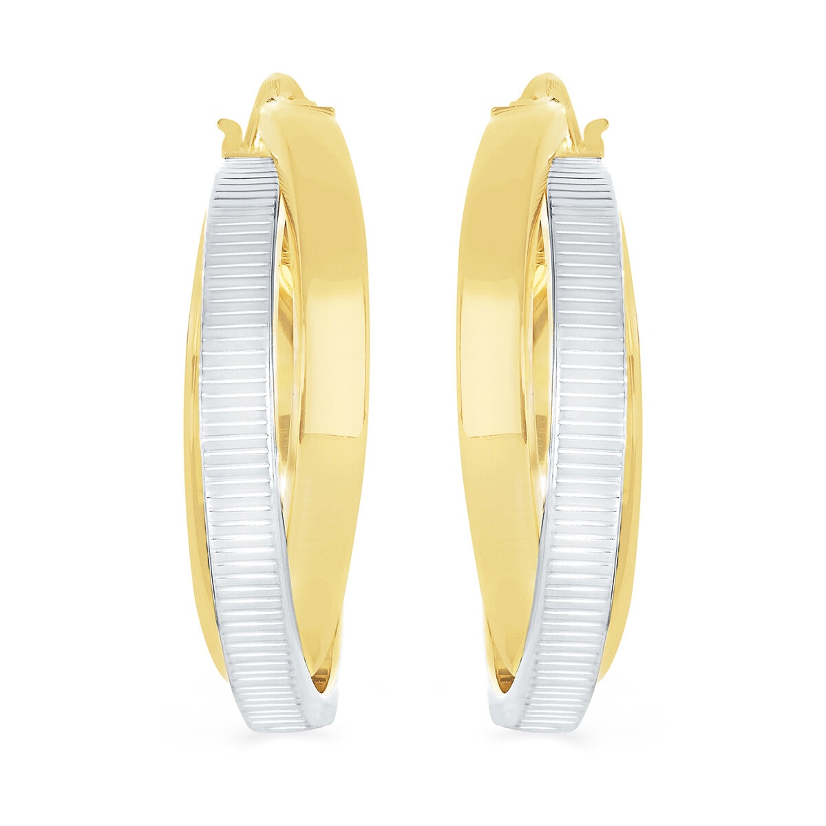 Aretes, Arracadas Doble Fila, Oro Dos Tonos 14K