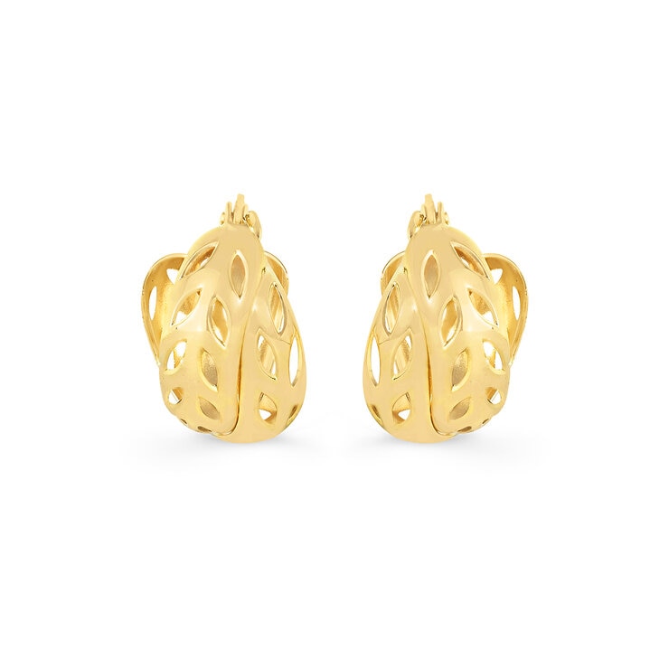 Aretes, Doble Fila con Diseno Calado, Oro Amarllo 14K Aretes, Doble Fila con Diseno Calado, Oro Amarllo 14K