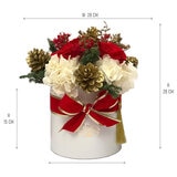 Bouquet Navidad, Caja Blanca Listón de Terciopelo Rojo/Dorado Bouquet Navidad, Caja Blanca Listón de Terciopelo Rojo/Dorado