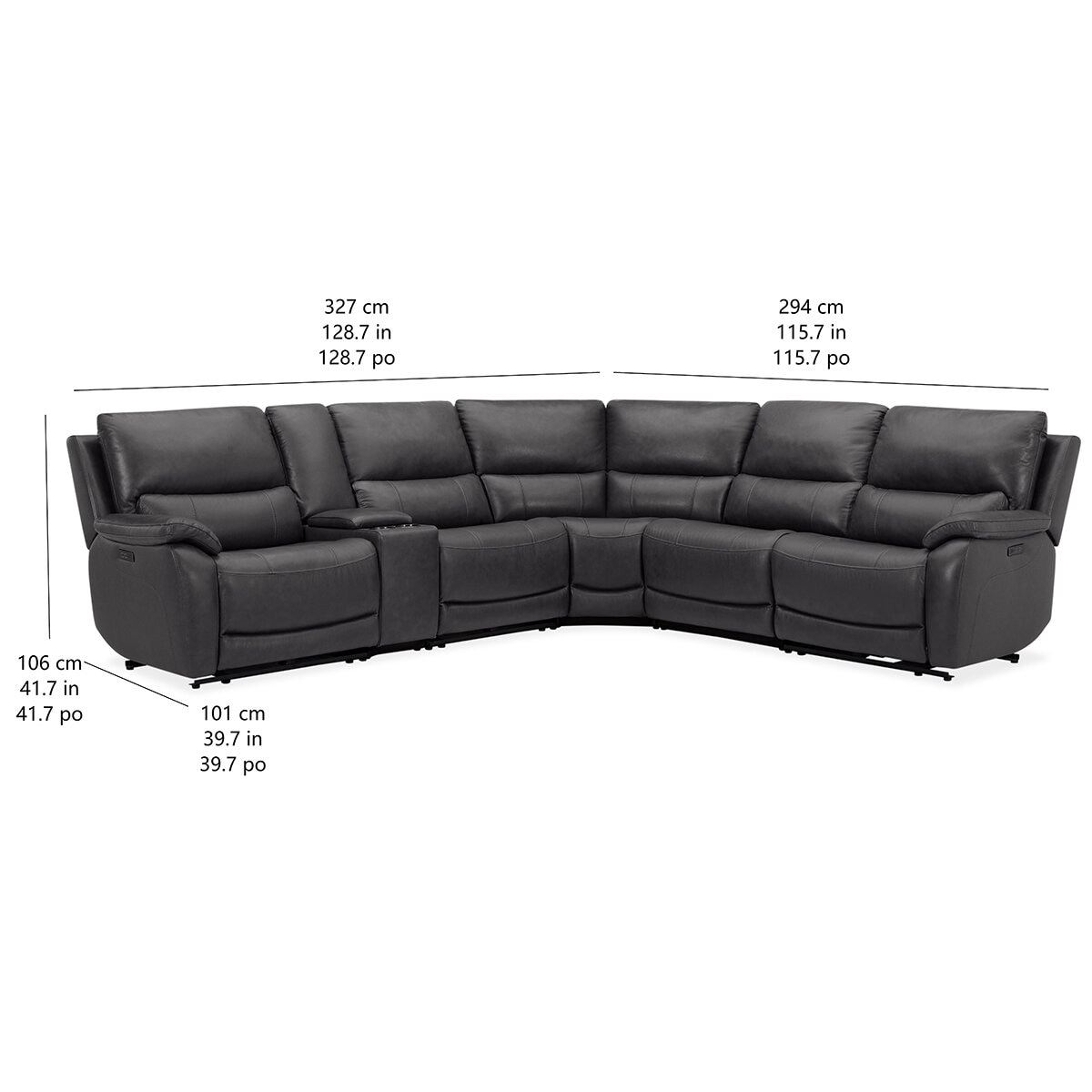 Gilmancreek Furniture, Sofá seccional reclinable de piel con sistema y cabeceras eléctricas