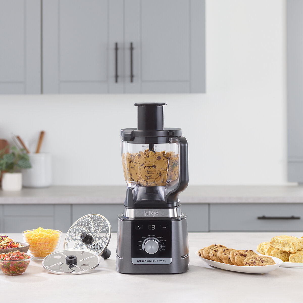 Ninja Deluxe Sistema de Cocina con Jarra de 2.6 L , Procesador de 9 Tazas, 2 Discos de Rebanado/triturado, 2 Vasos de 700 ml