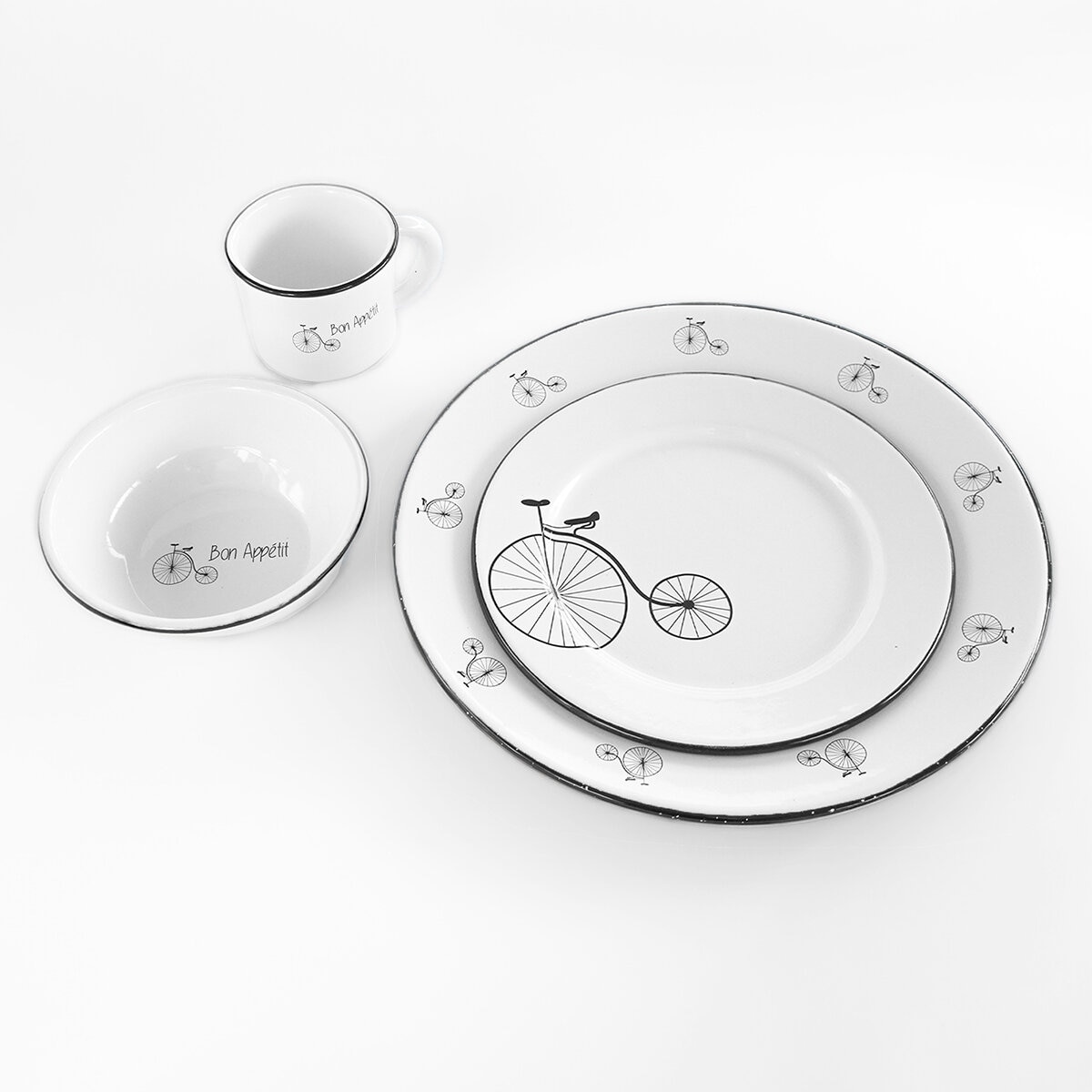 Baro Industrial, Vajilla de Acero Porcenalizado (Peltre) con Diseño, 16 piezas Modelo Velo