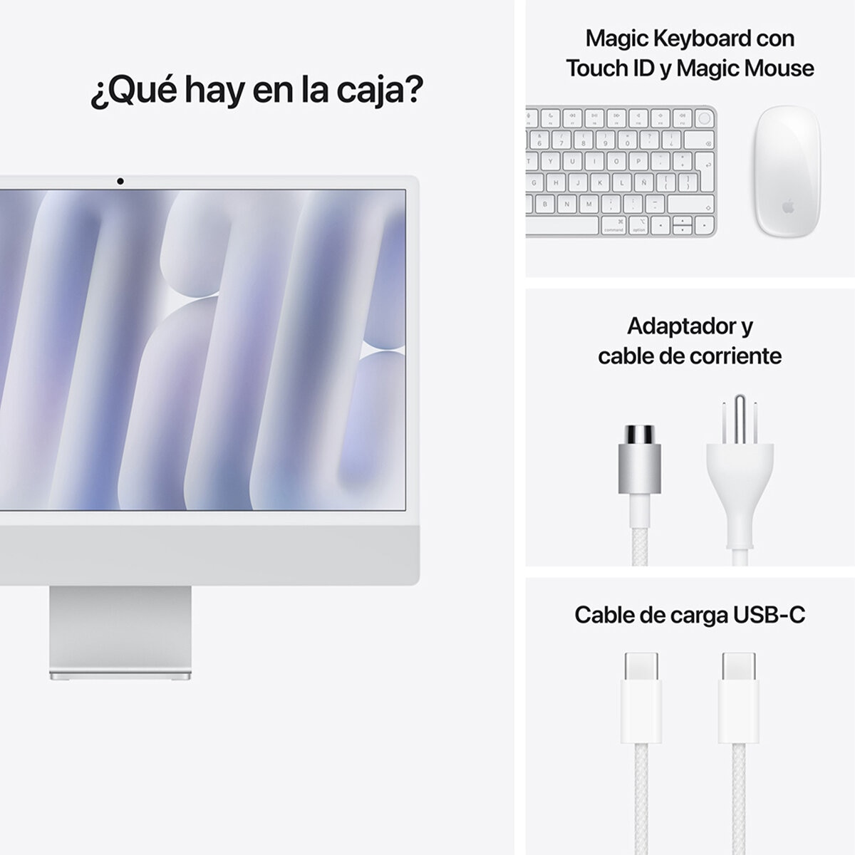 Apple iMac 24" 512GB 4.5K Chip M4 Plata CPU de 10 Núcleos GPU de 10 Núcleos Memoria Unificada de 24GB