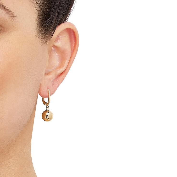 Aretes de cuentas pulidas 9.6mm, Oro Amarillo de 14K Aretes de cuentas pulidas 9.6mm, Oro Amarillo de 14K