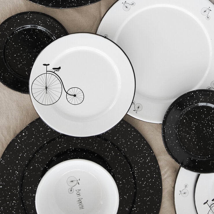 Baro Industrial, Vajilla Velo, Blanco/Negro, con Diseño, 24 piezas
