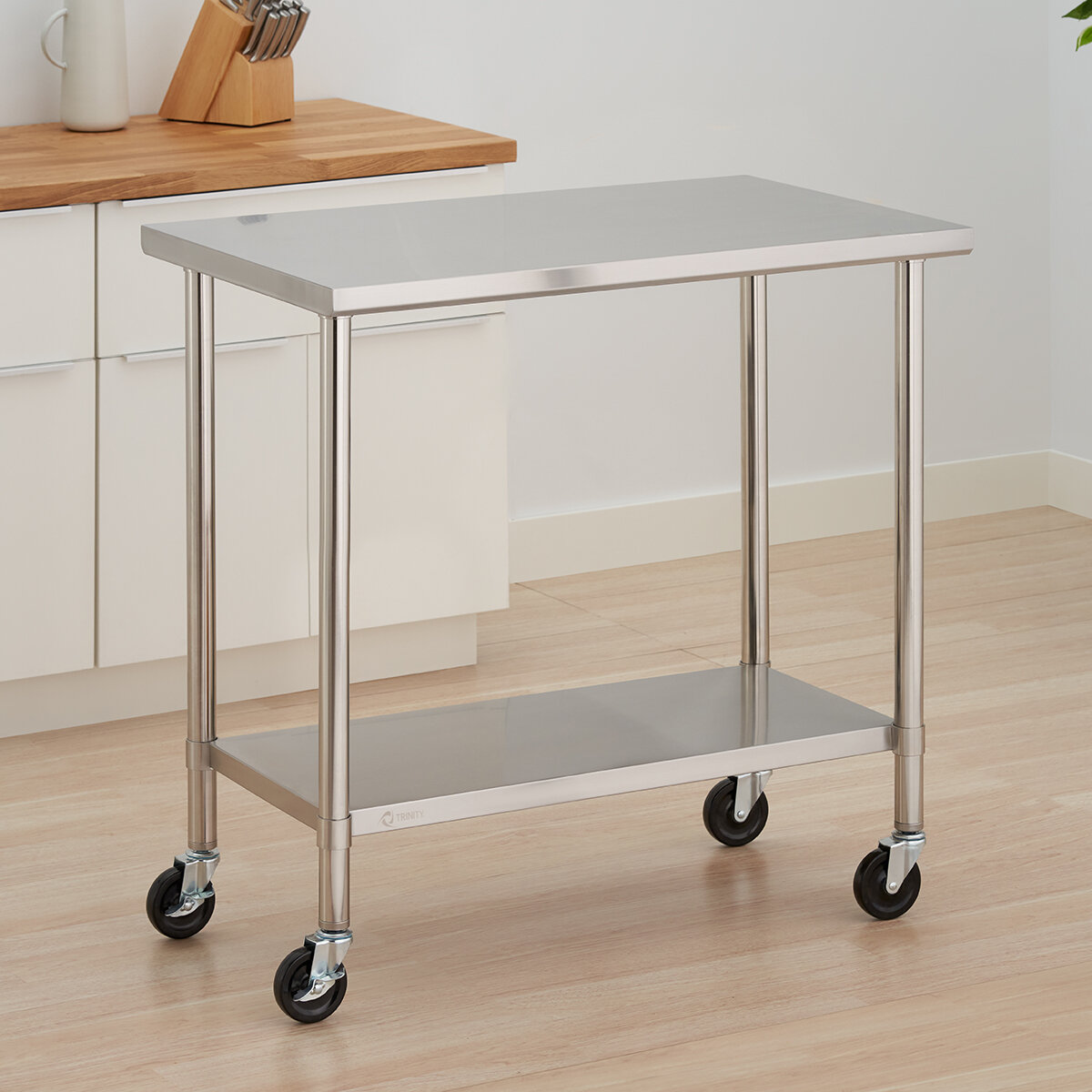 Trinity Mesa de Preparación de Acero Inoxidable con Ruedas
