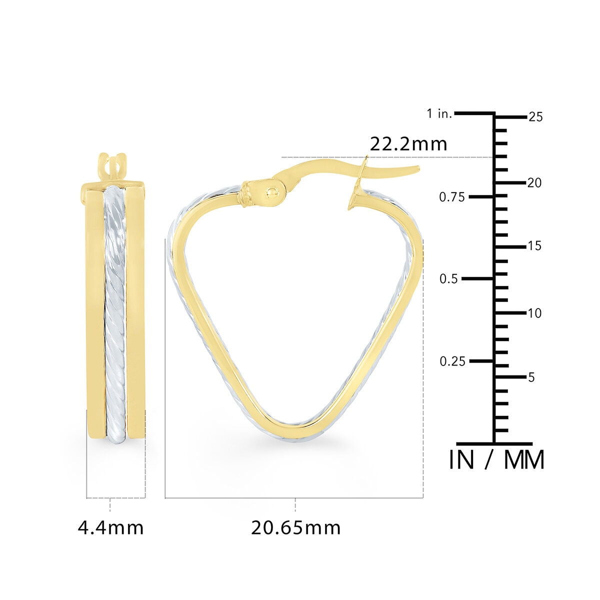 Aretes, Arracadas de Cuerda Triangular, Oro Amarillo de 14K