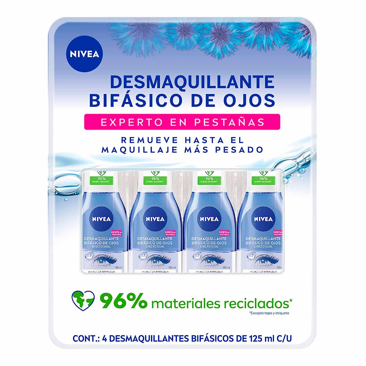 Nivea Desmaquillante Bifásico 4 pzas de 125 ml c/u